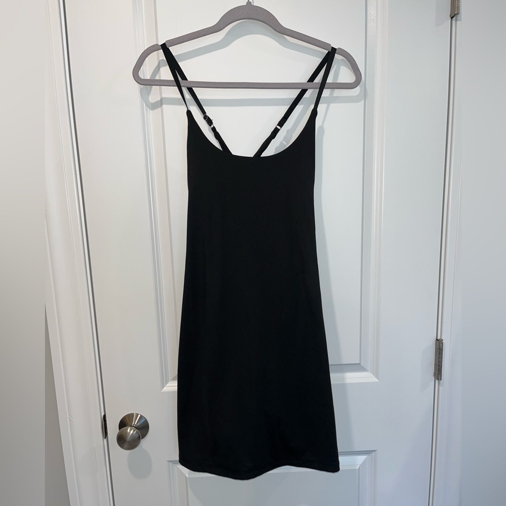 Black activewear spandex dress with built in shorts